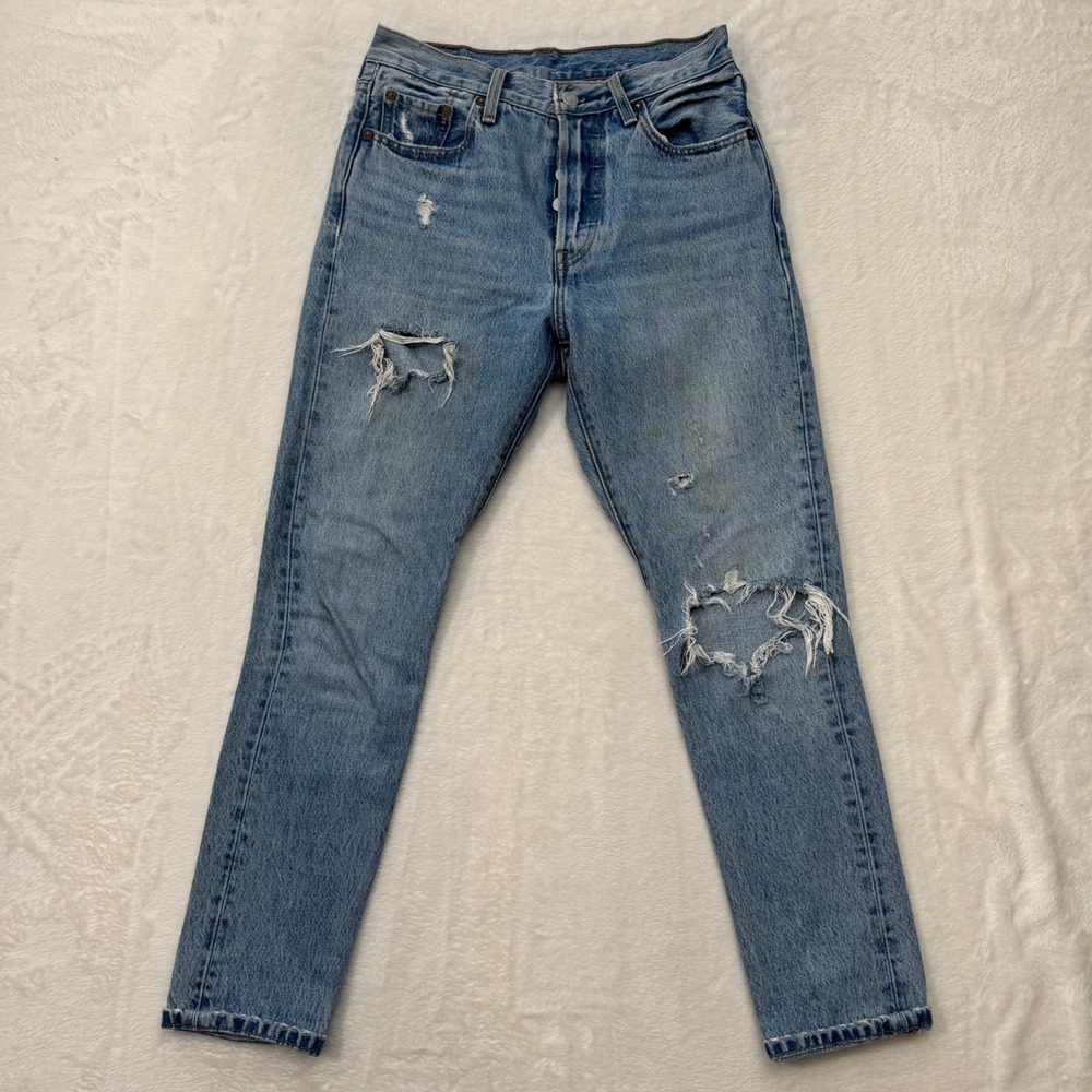 Levi's Jeans Women 25 Light Blue 501 Skinny Distressed Ripped High Rise Cotton